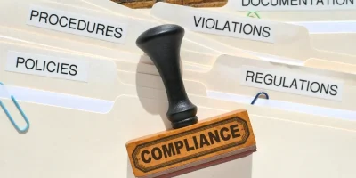 An image with different folders and files with various titles such as policies, violations, compliance etc.